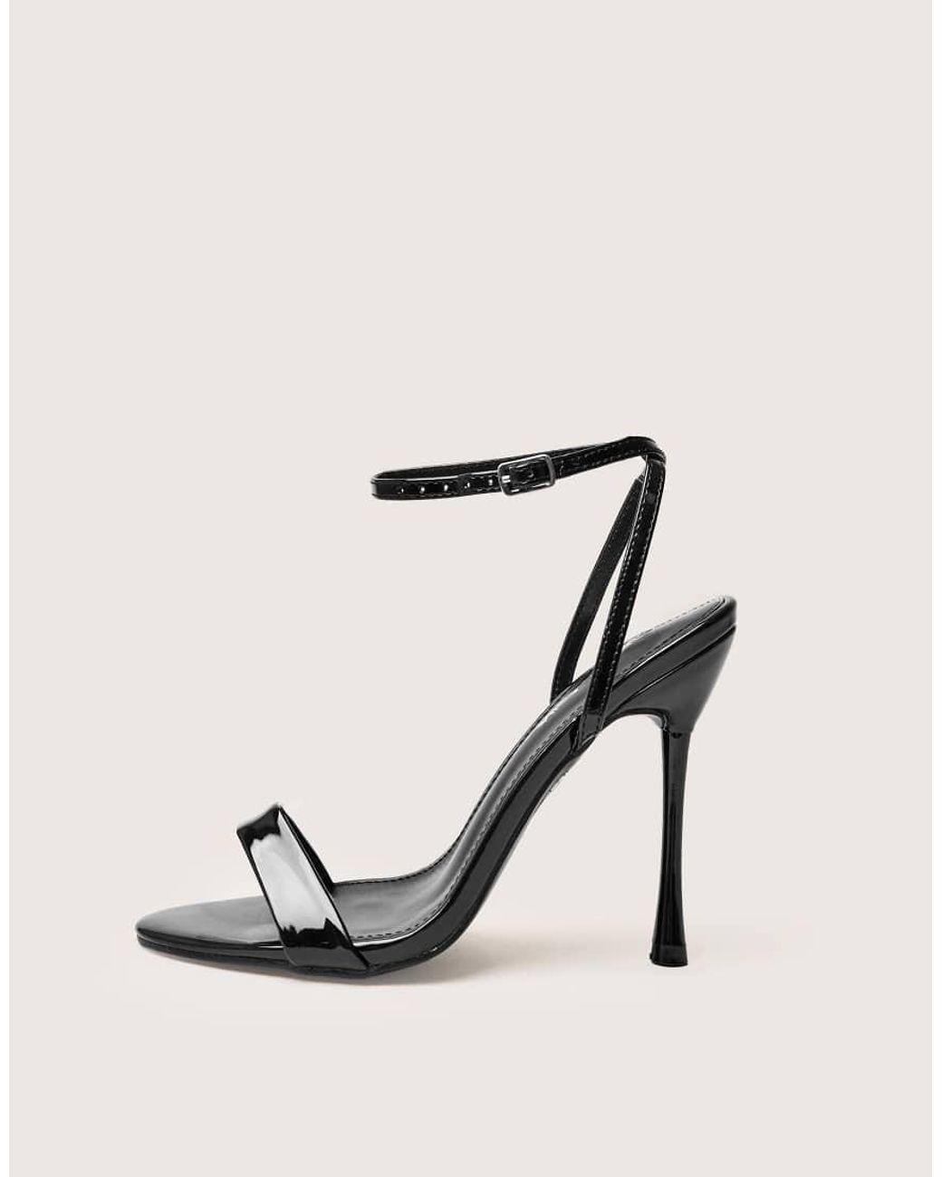 Public Desire Natural Soho Black Patent Barely There Strappy Stiletto Heels