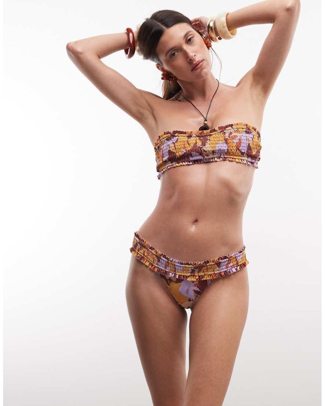 ASOS Natural May Frill Edge Shirred Hipster Bikini Bottom