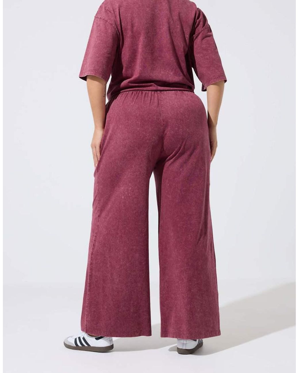 Yours Clothing Red Acid Wash Wide Leg Trousers