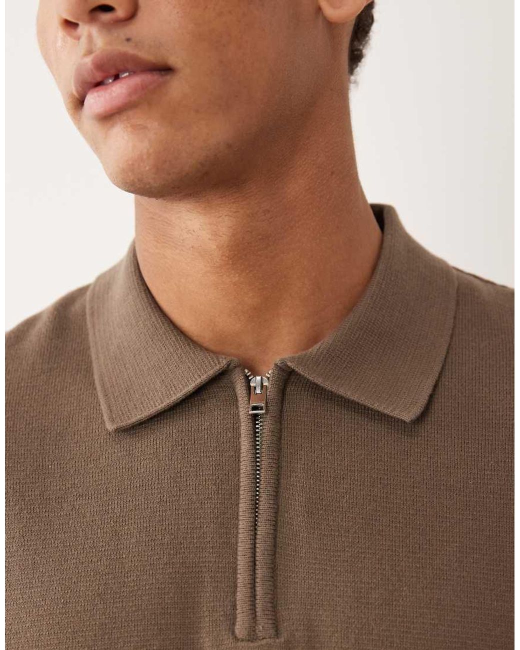 Jack & Jones Brown Premium Half Zip Knitted Polo for men