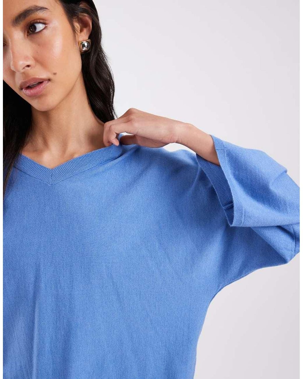 ASOS Blue Knitted Jumper With V Neck