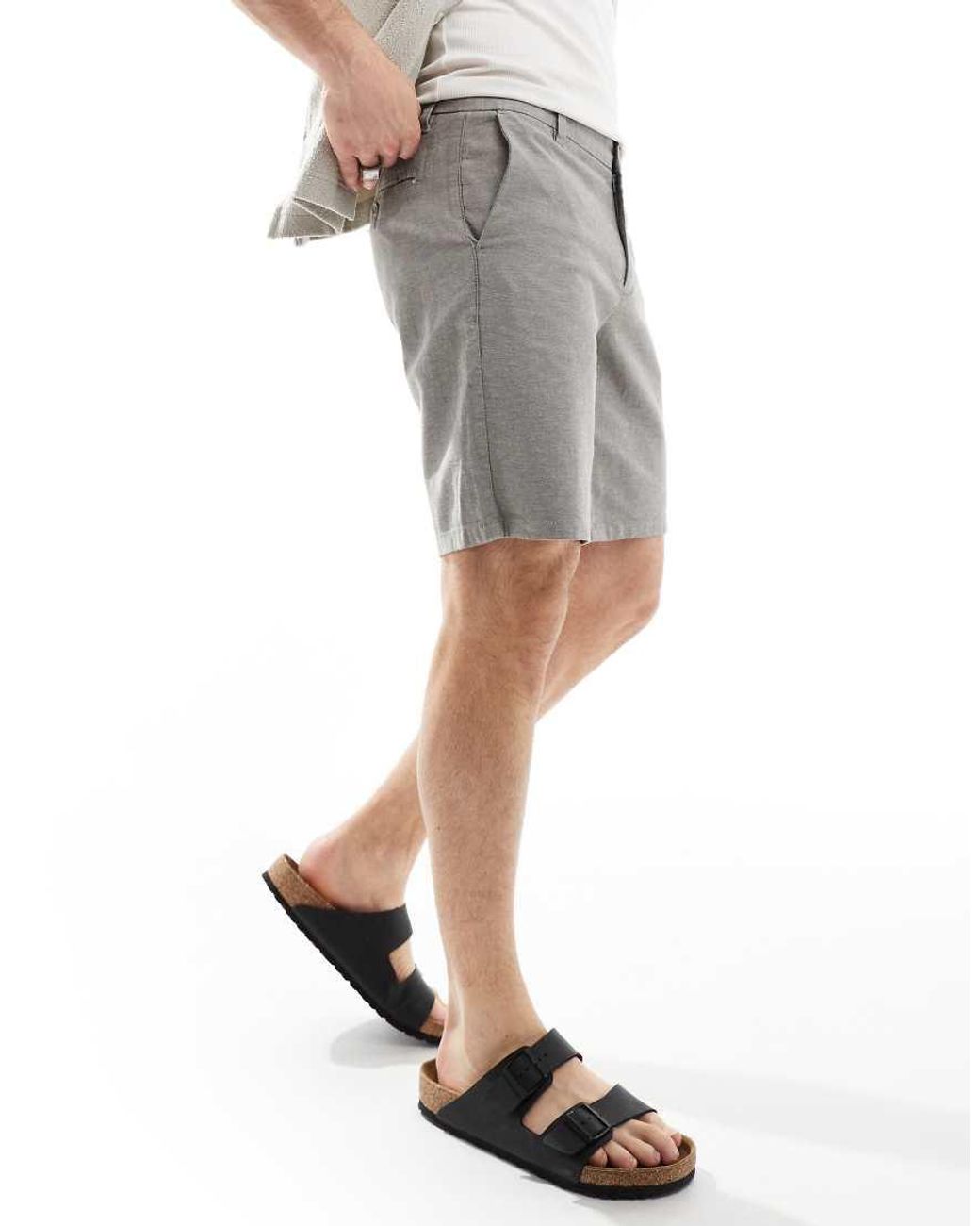 Only & Sons Gray Linen Mix Chino Short for men