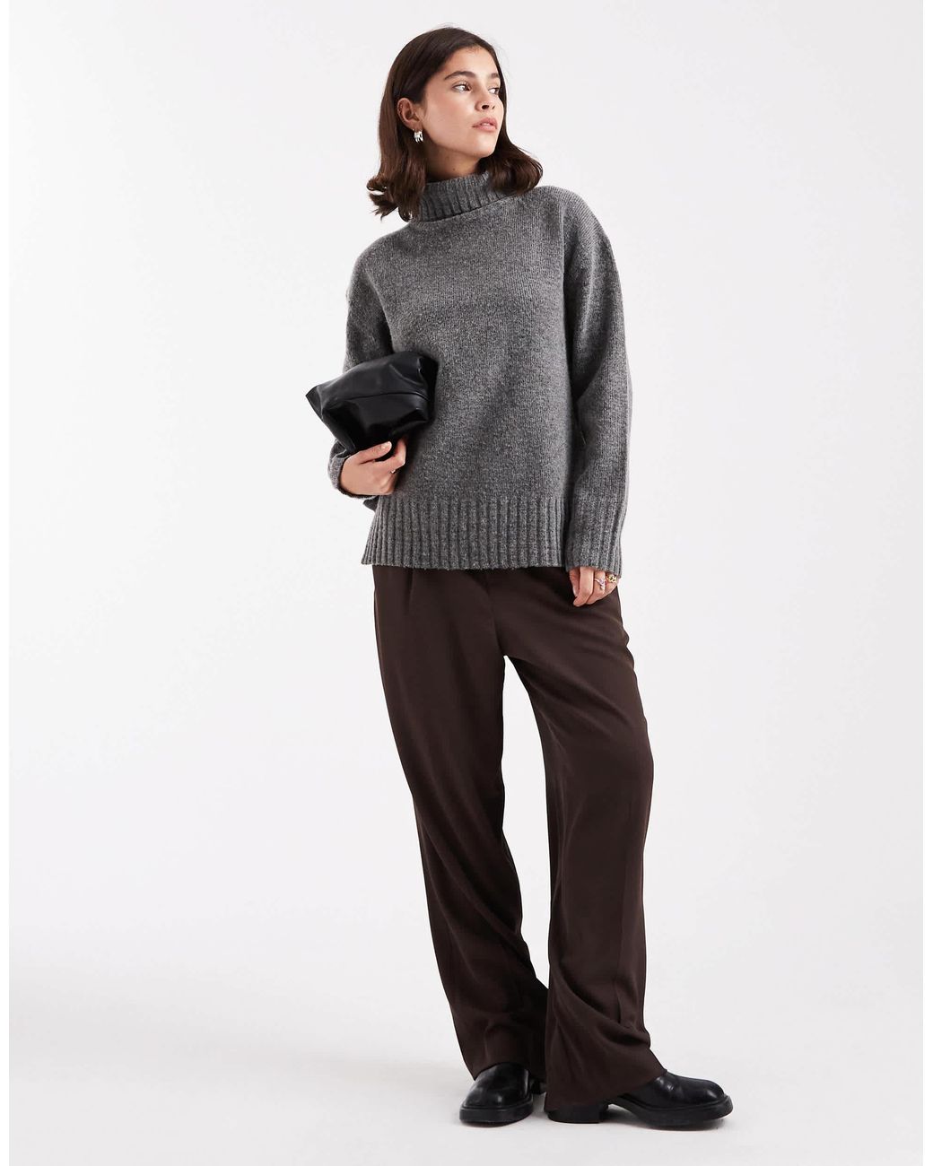 Pull col roulé en maille épaisse Threadbare en coloris Gray