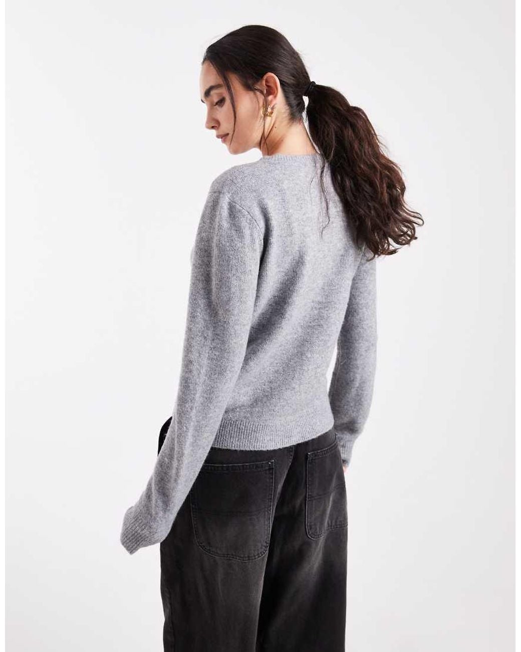 Pieces Gray Knitted Cardigan