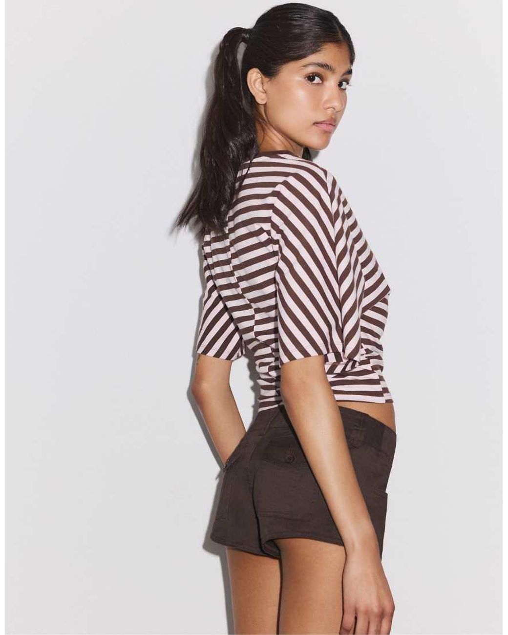 Stradivarius Brown Regular Fit Pocket Mini Shorts