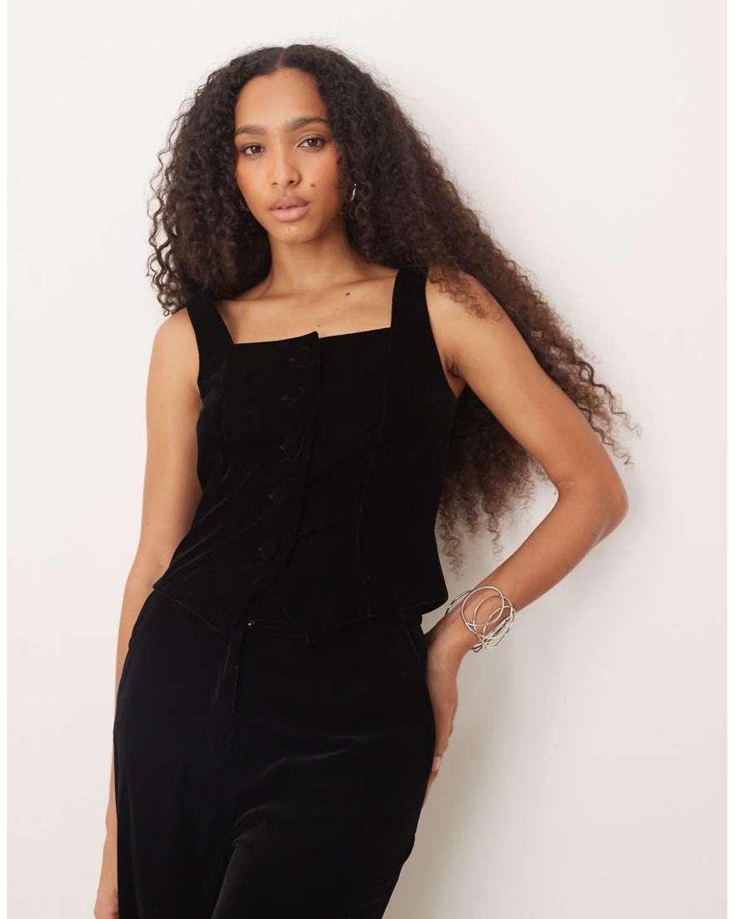 Nobody's Child Black Square Neck Velvet Waistcoat
