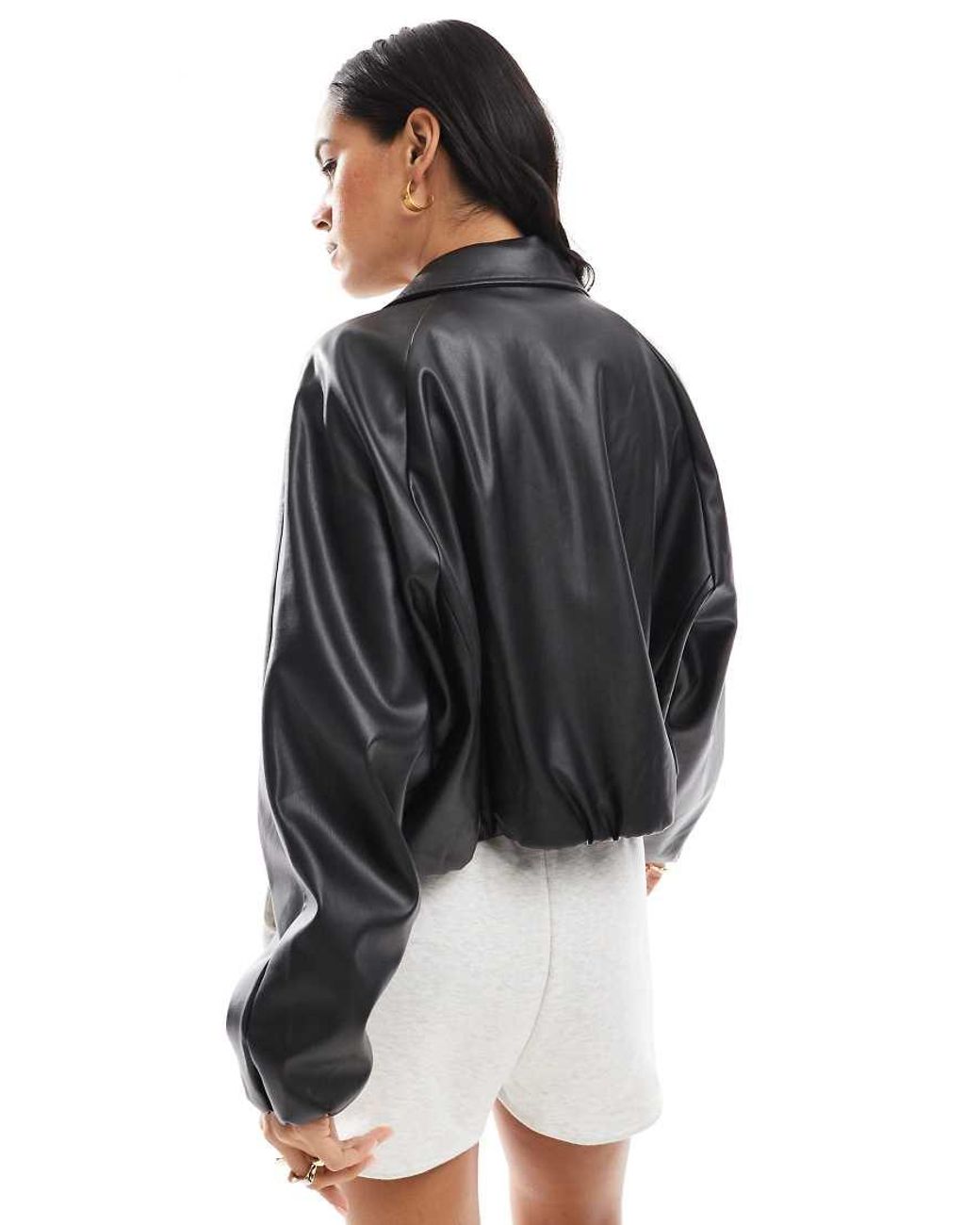 ONLY Black Faux Leather Cropped Bomber
