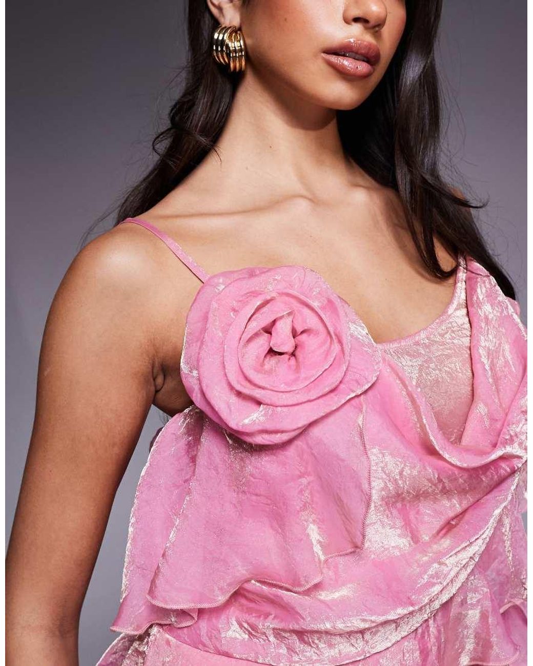 ASOS Pink Corsage Mini Dress With Ruffle Detail