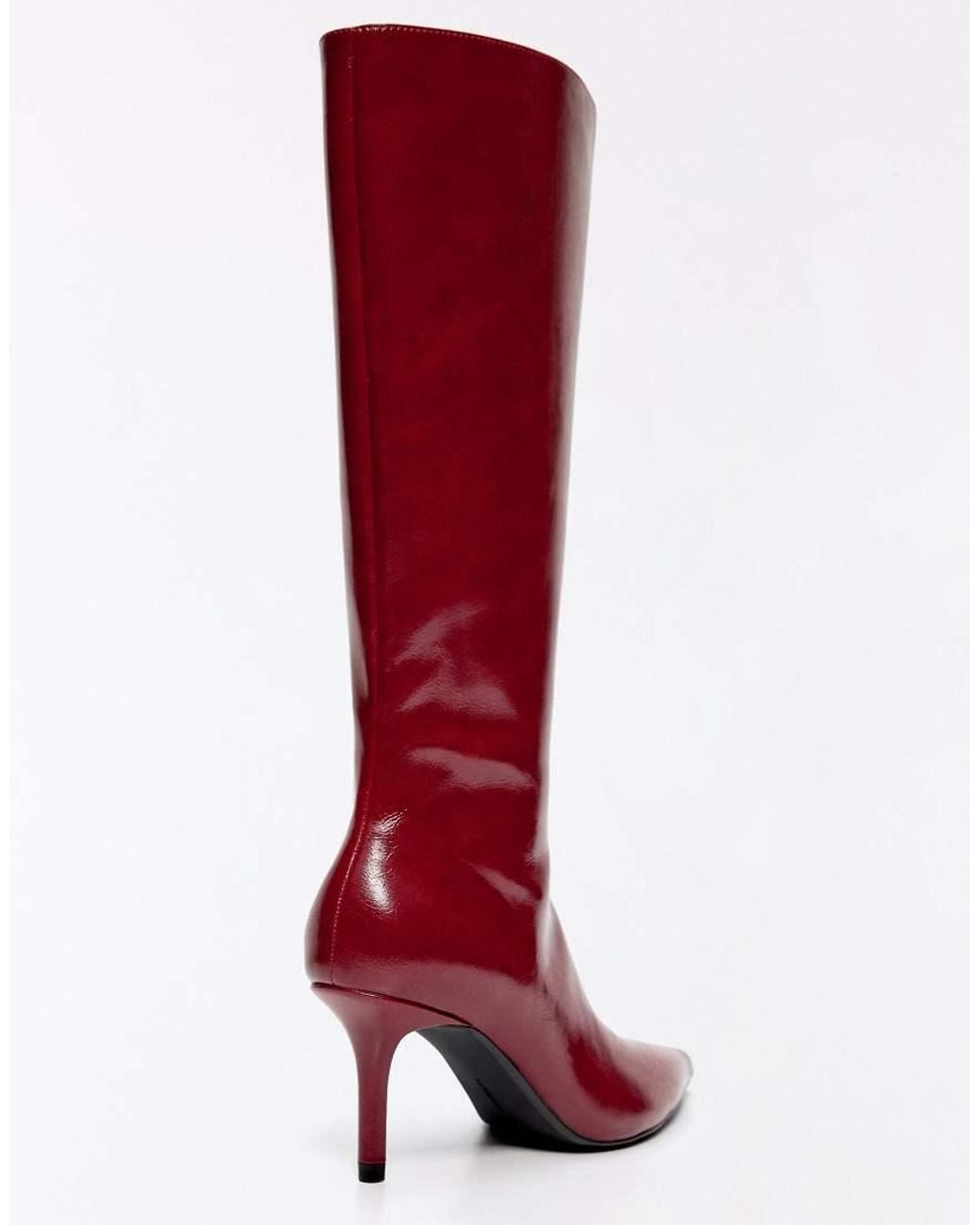Bershka Red Fitted Shaft Heeled Boots