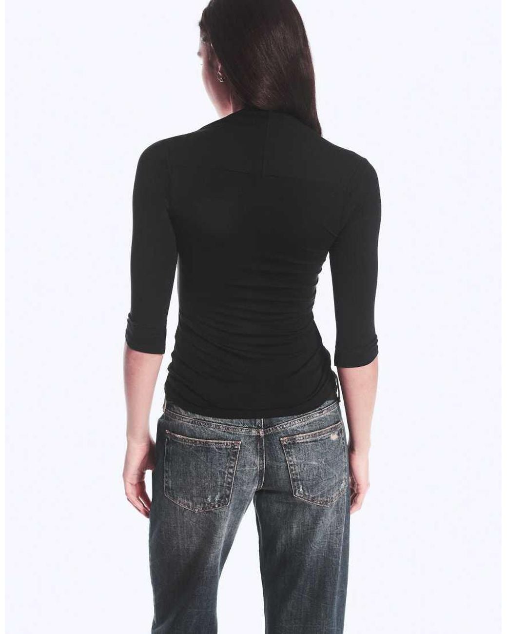 Weekday Black Square Neck 3/4 Length Sleeve Top