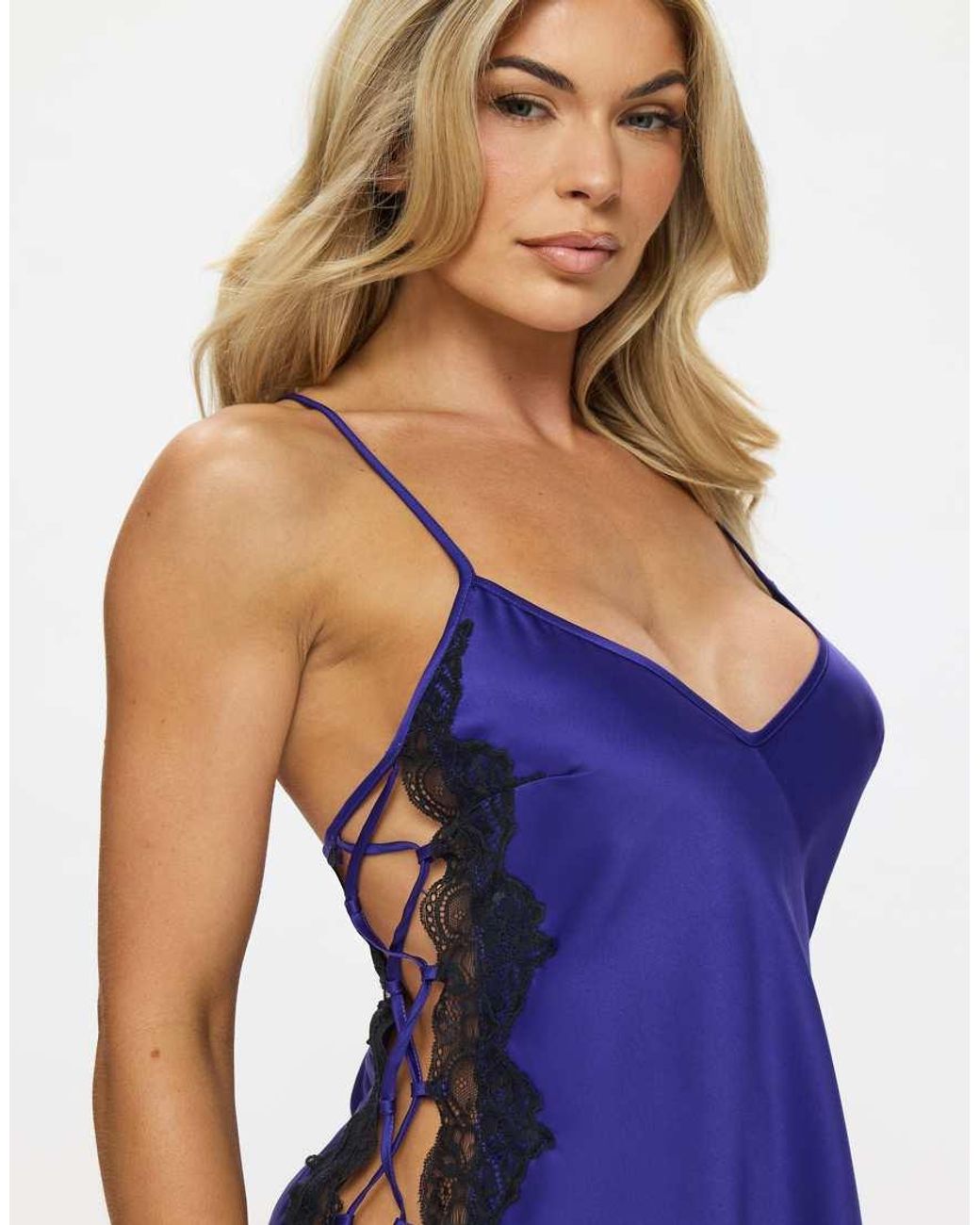 Ann Summers Blue Rosalie Satin Lace Chemise Lingerie