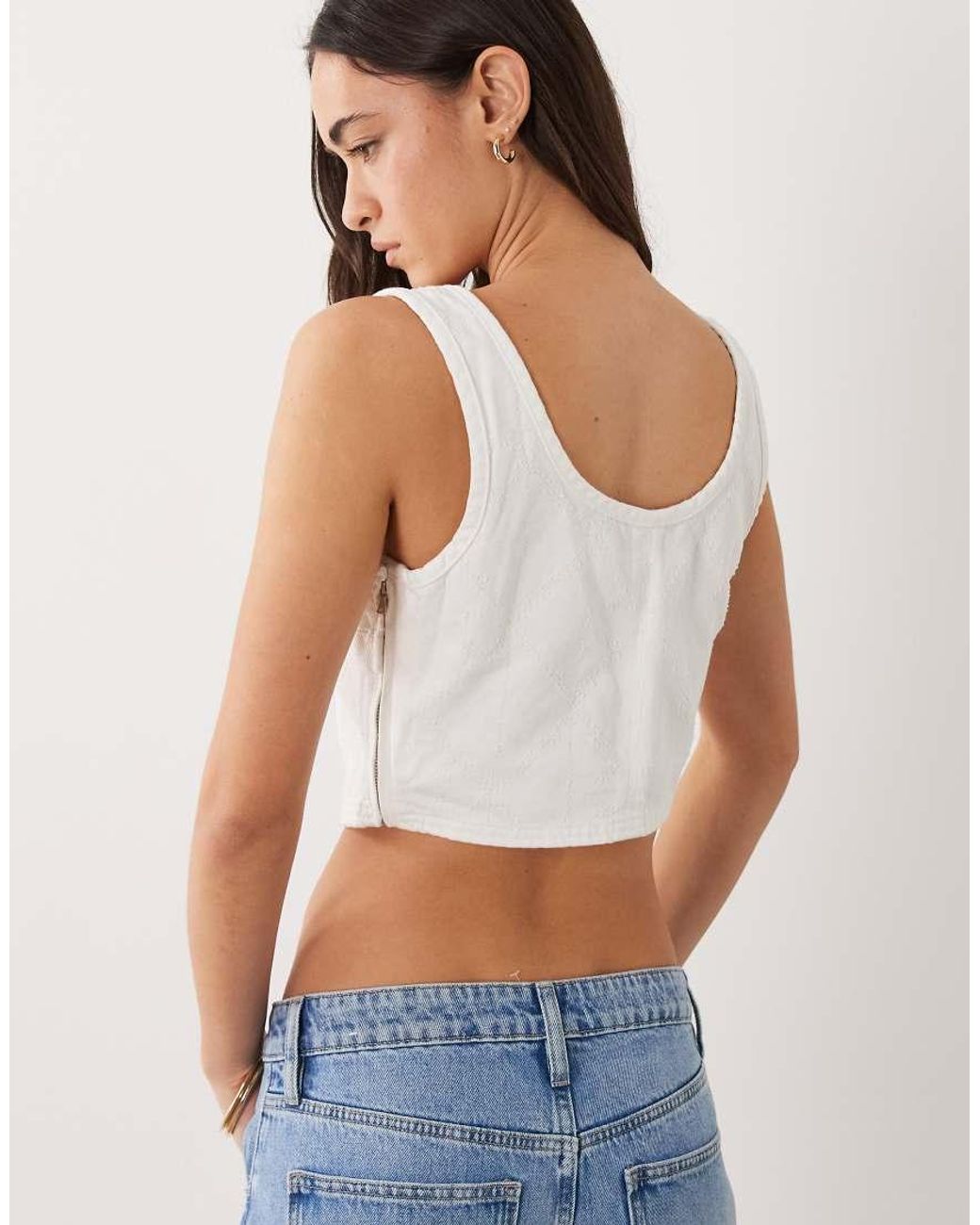 Calvin Klein Natural Laser Cut Repeat Logo Denim Bralette Top
