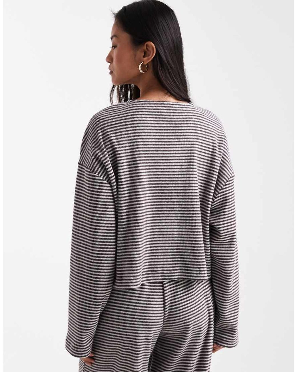 Miss Selfridge Gray Stripe Brushed Rib Cardigan Co-ord