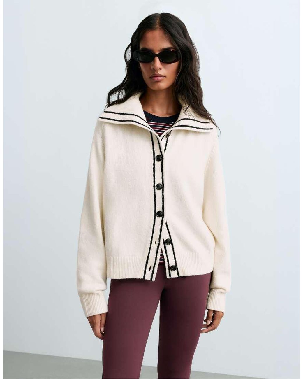 Oysho White Cotton Lapel Collar Cardigan