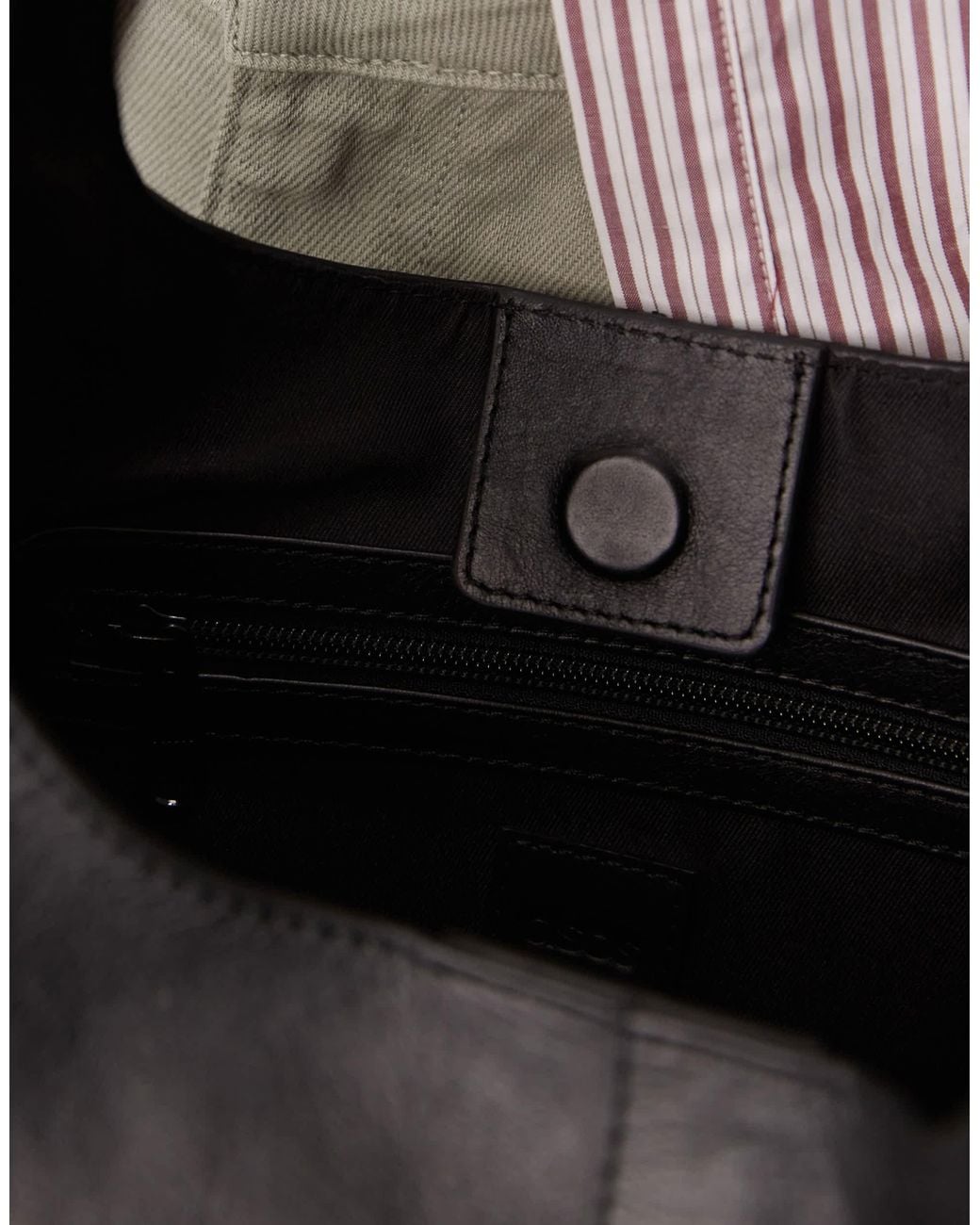 ASOS Black Premium Leather Scoop Tote Bag