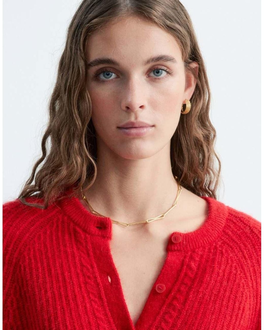 & Other Stories Red Mohair Cardigan With Cable Detail