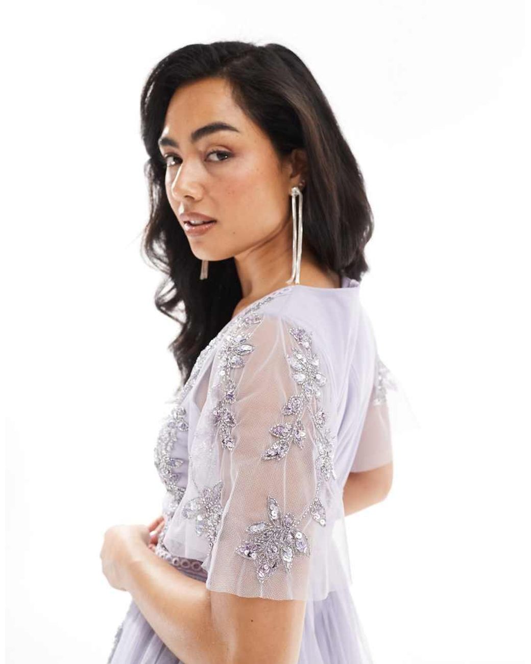 Maya Purple Embellished Short Sleeve Midi Dress