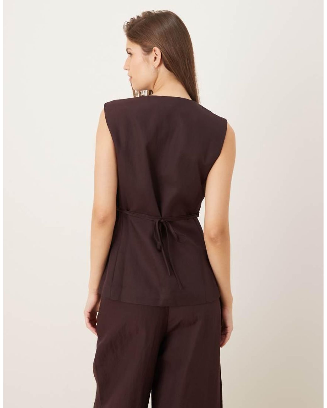 Mango Purple Cherry Sleeveless V-neck Waistcoat Co-ord With Tie Detail