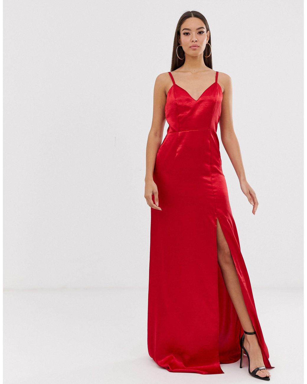 Satin Thigh Split Maxi Dress 