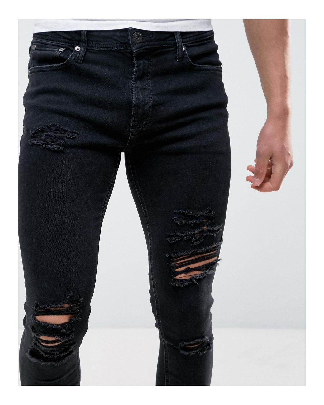 Jack & Jones Intelligence Liam Skinny Fit Ripped Jeans in Black for Lyst