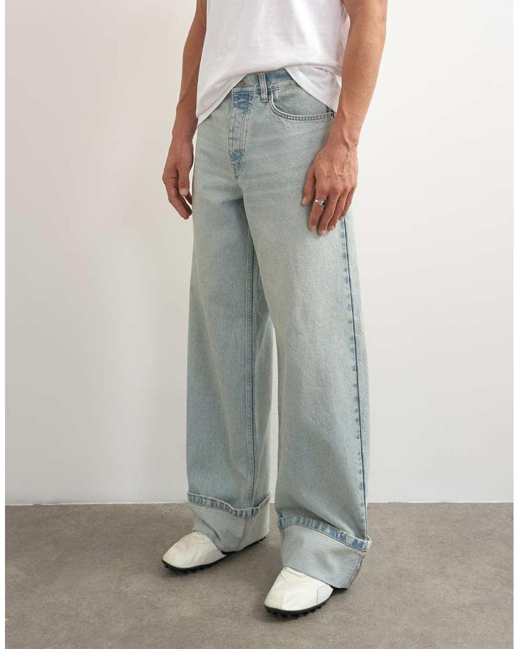 Topman Blue Rigid baggy Fit Jeans With Turn-up Hem for men