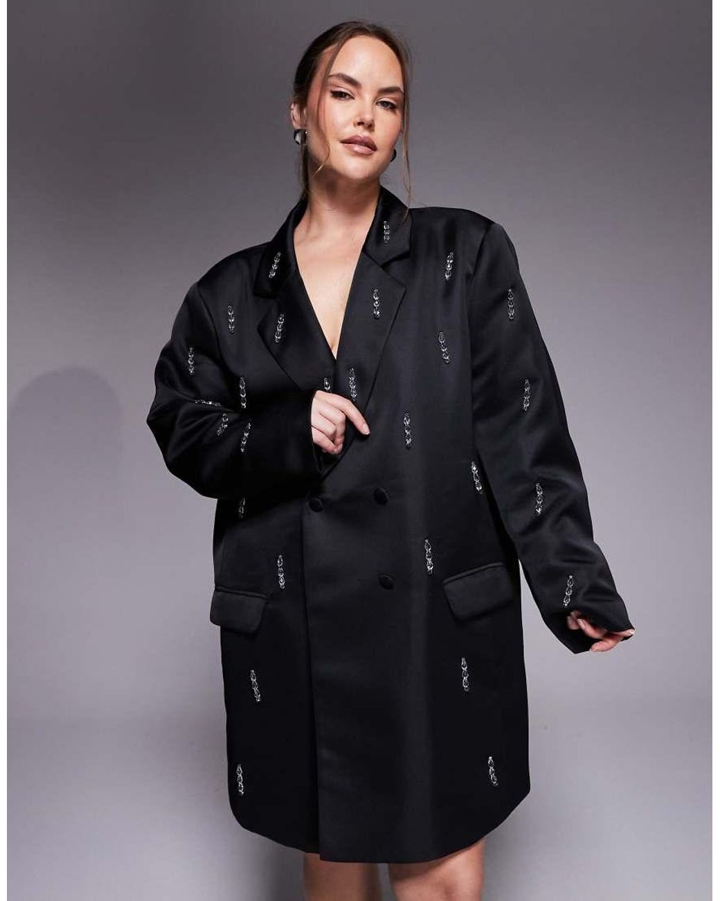 ASOS Black Curve Oversized Blazer Dress With Beaded Fringe