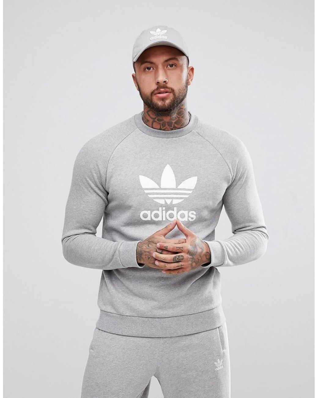Herren Adicolor Graues Sweatshirt mit Trefoil Logo cy4573 Herren Adicolor Graues Sweatshirt mit Trefoil Logo cy4573