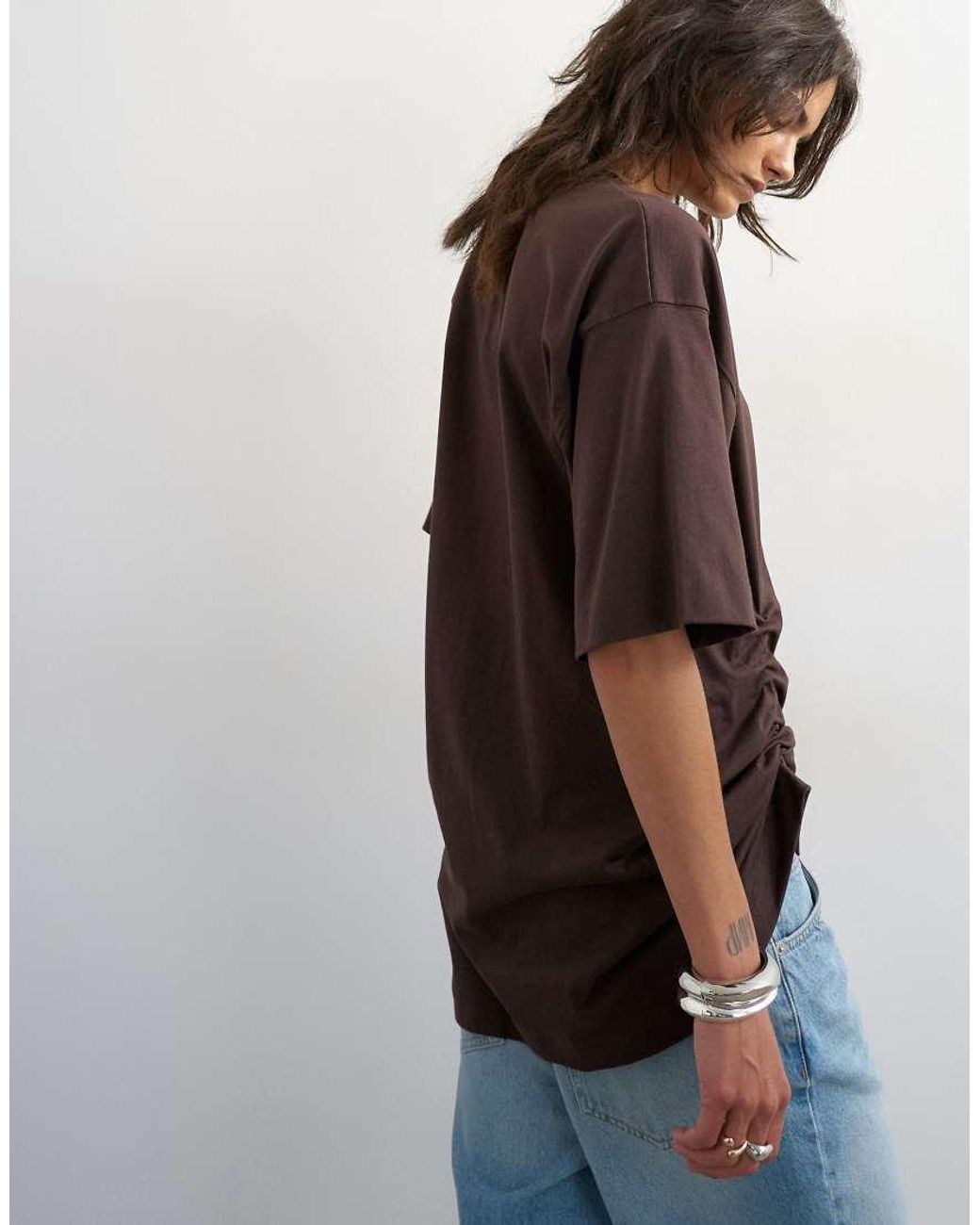 TOPSHOP Gray Ruched Side Tee