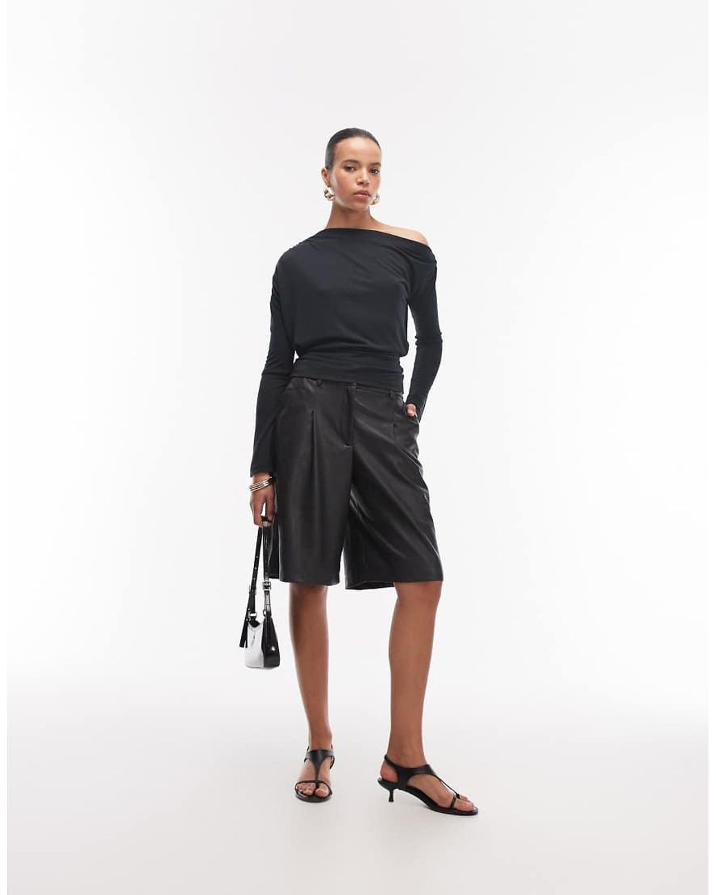 ASOS Blue Soft Touch Drape Off Shoulder Top With Cinch Waist