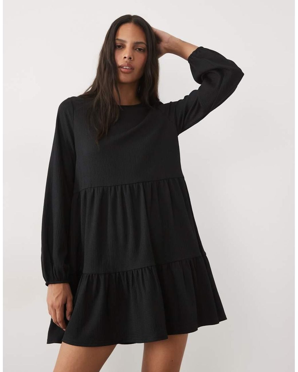 New Look Black Crinkle Long Sleeve Mini Dress