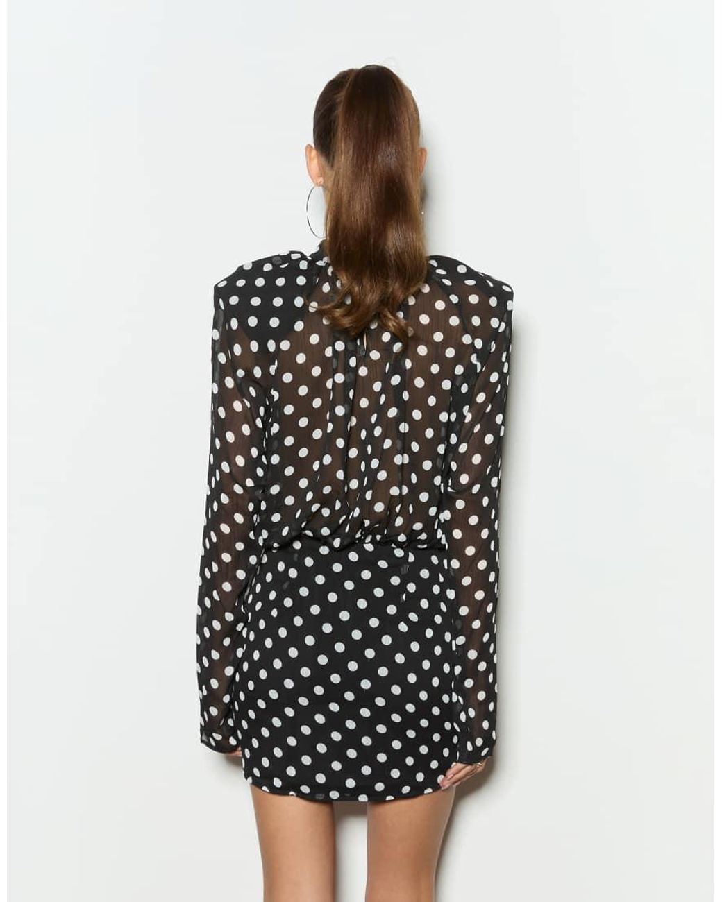 Noughts & Kisses Black Nori Chiffon High Neck Shoulder Pad Blouson Mini Dress