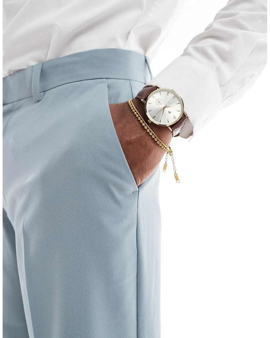 ASOS Blue Straight Cropped Length Suit Trousers for men