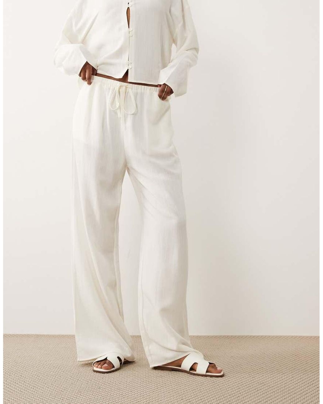ASOS Natural Linen Blend Pull On Trouser Co Ord