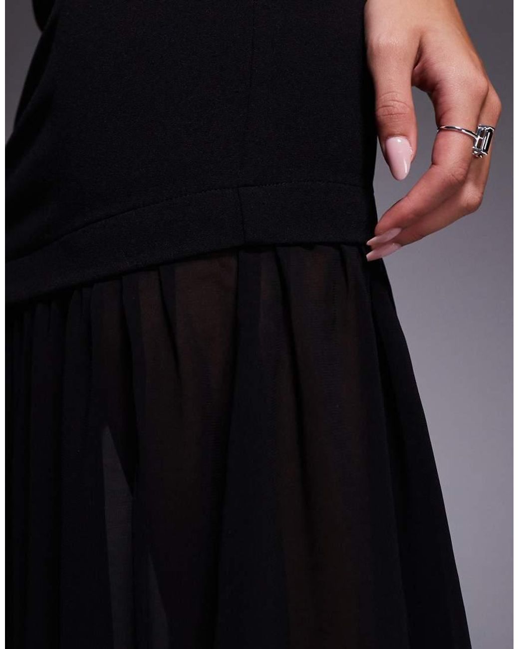 New Look Black Sheer Hem Sleeveless Midi Dress