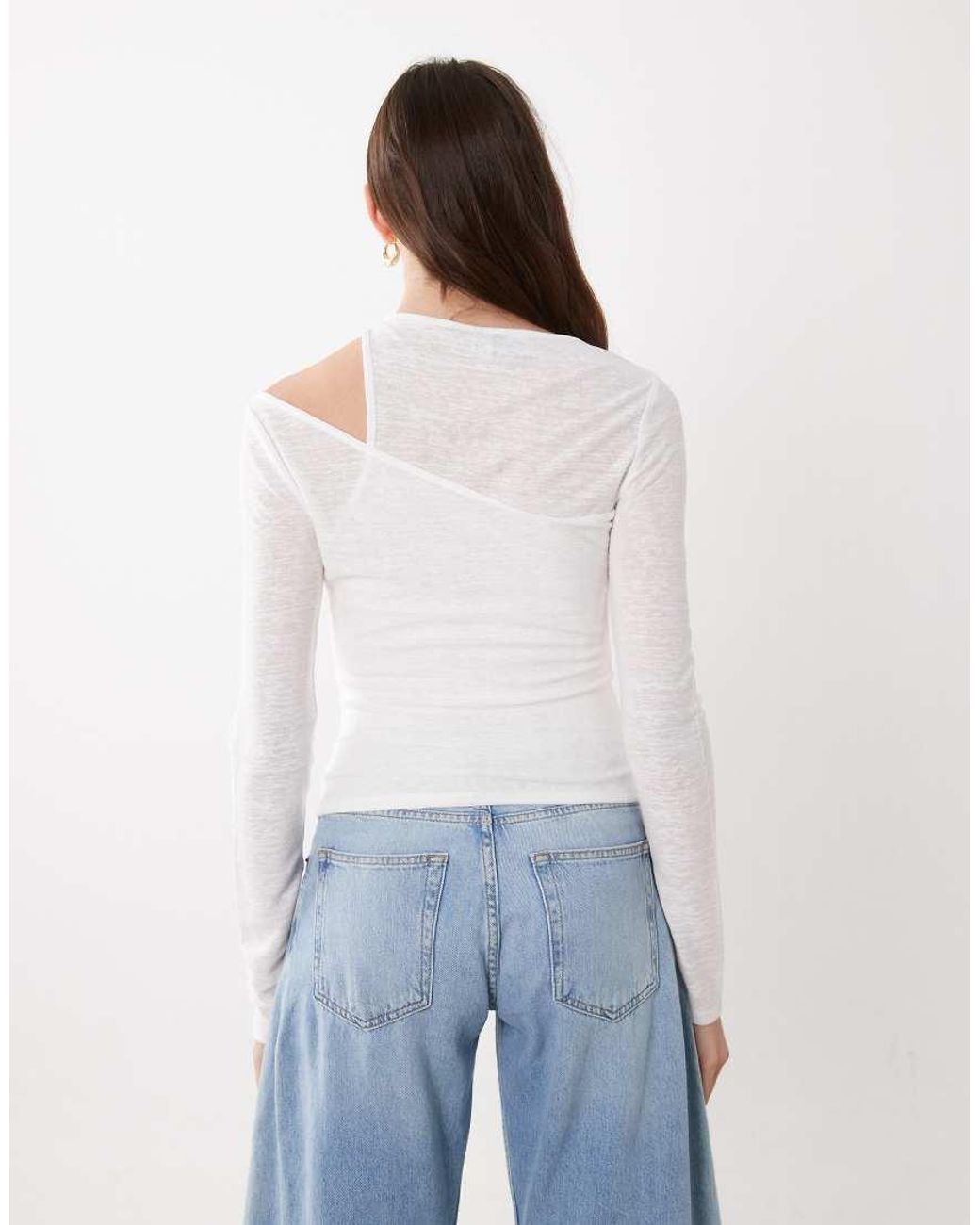 ASOS White Double Layer Sheer Long Sleeve Top