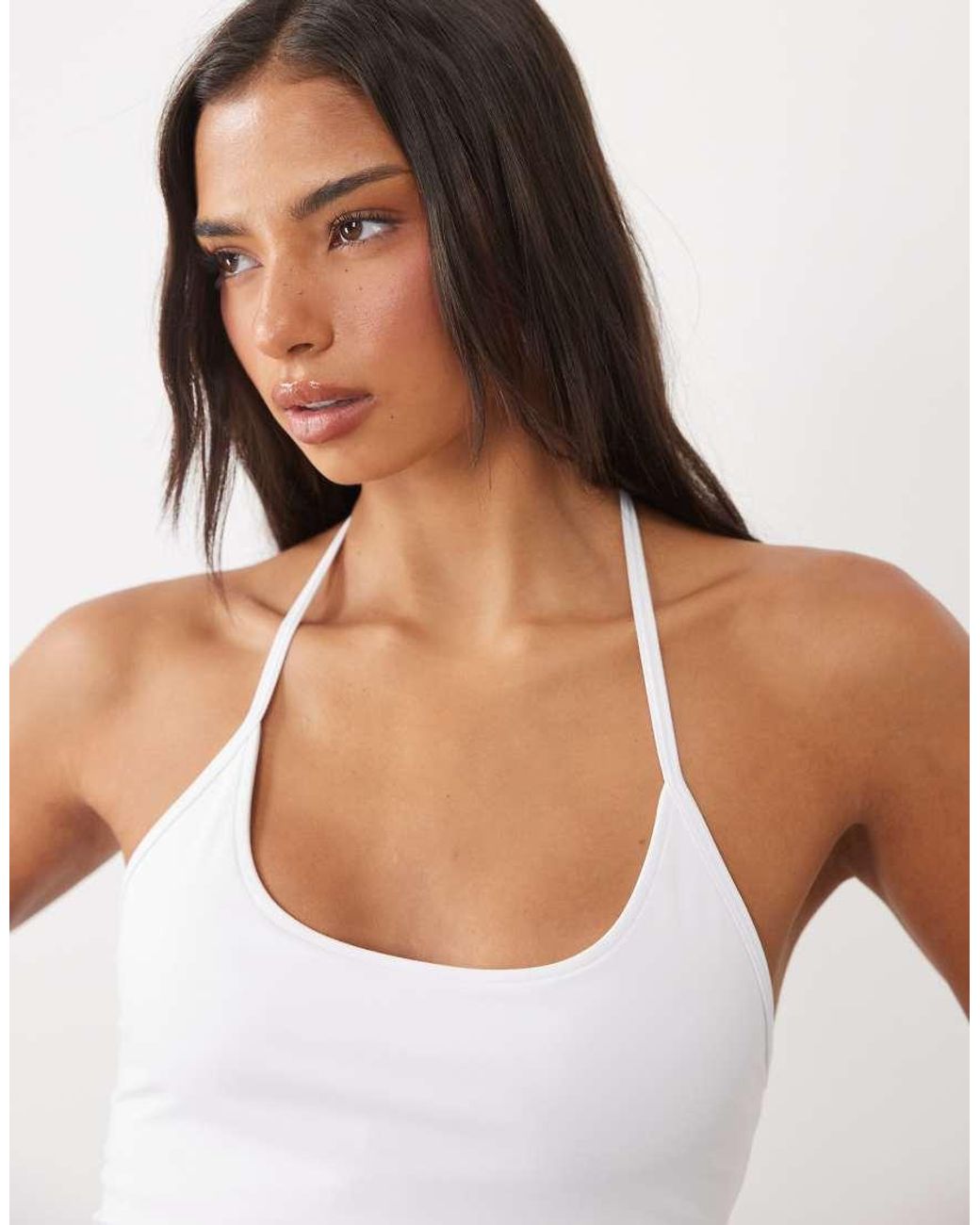 4505 White Halter Neck Cami With Inner Bra And Adjustable Straps