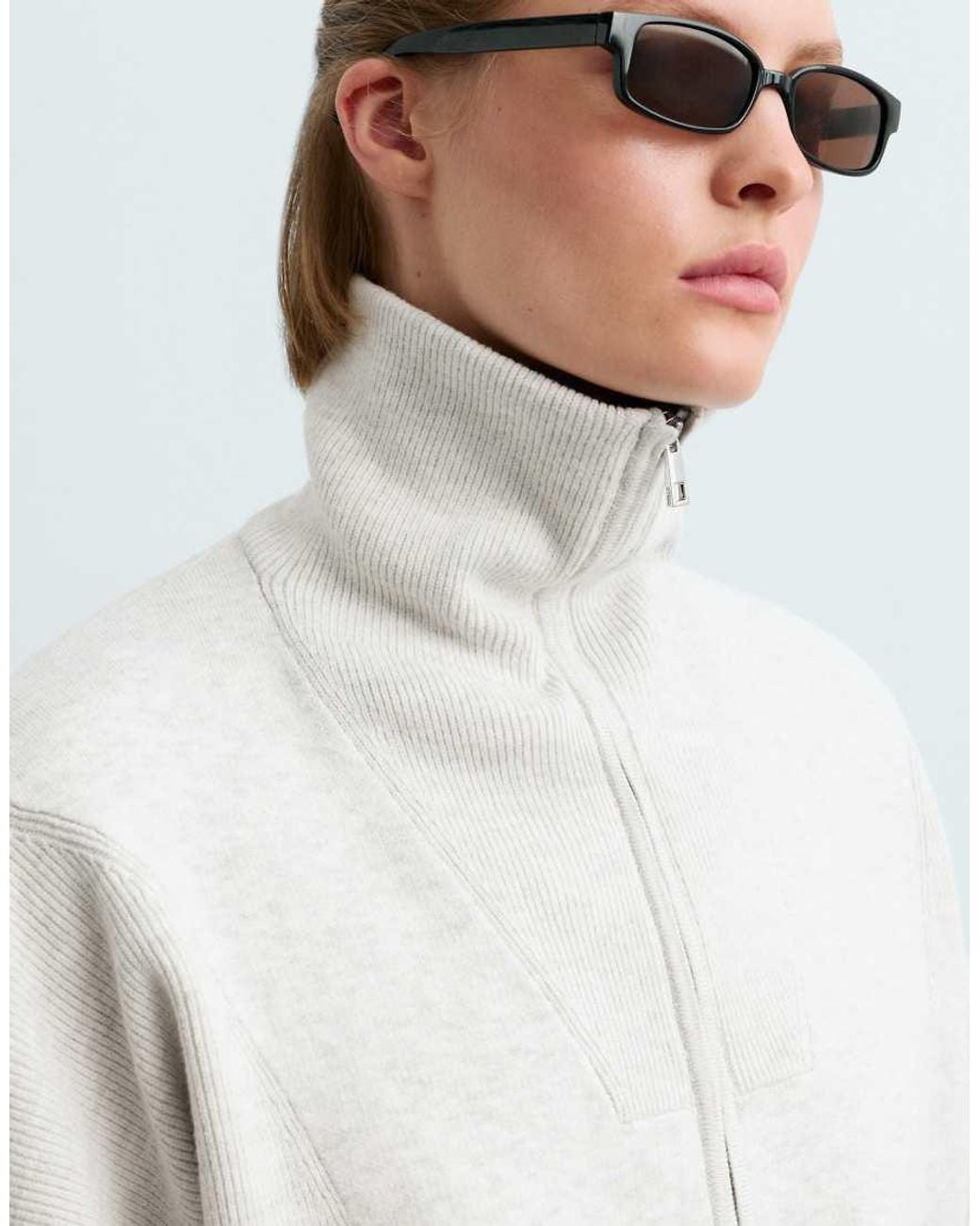 Oysho White Ribbed Knit Jacket