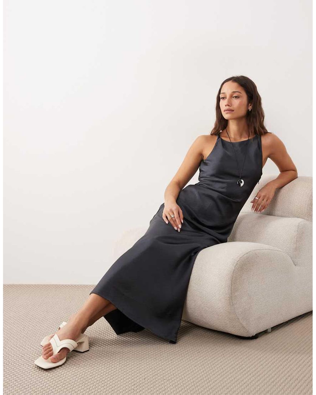 Jdy Blue High Neck Satin Maxi Dress