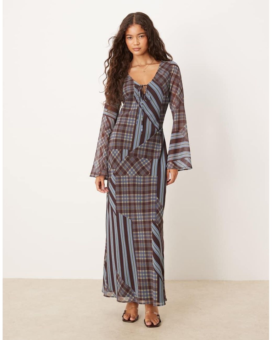 ASOS Multicolor Flared Sleeve V Neck Maxi Dress