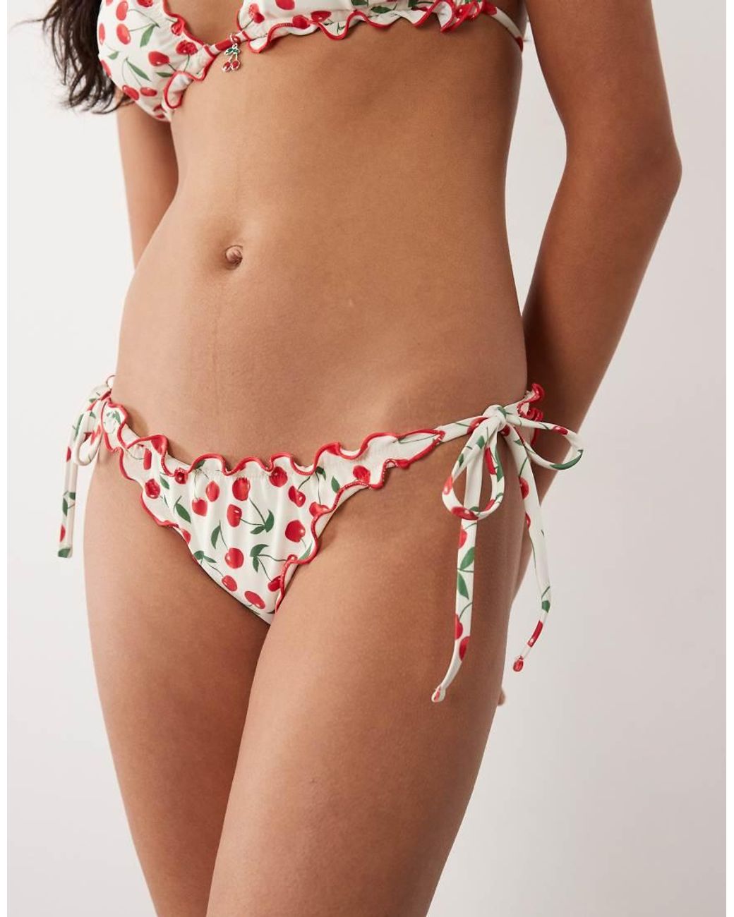Accessorize White Cherry Print Bikini Bottom With Contrast Trim
