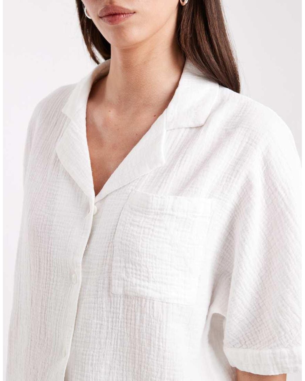 ONLY White Cheesecloth Button Down Shirt Co-ord