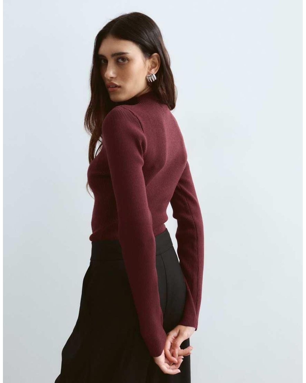 ARRANGE Red Soft Knit Long Sleeve Bodysuit