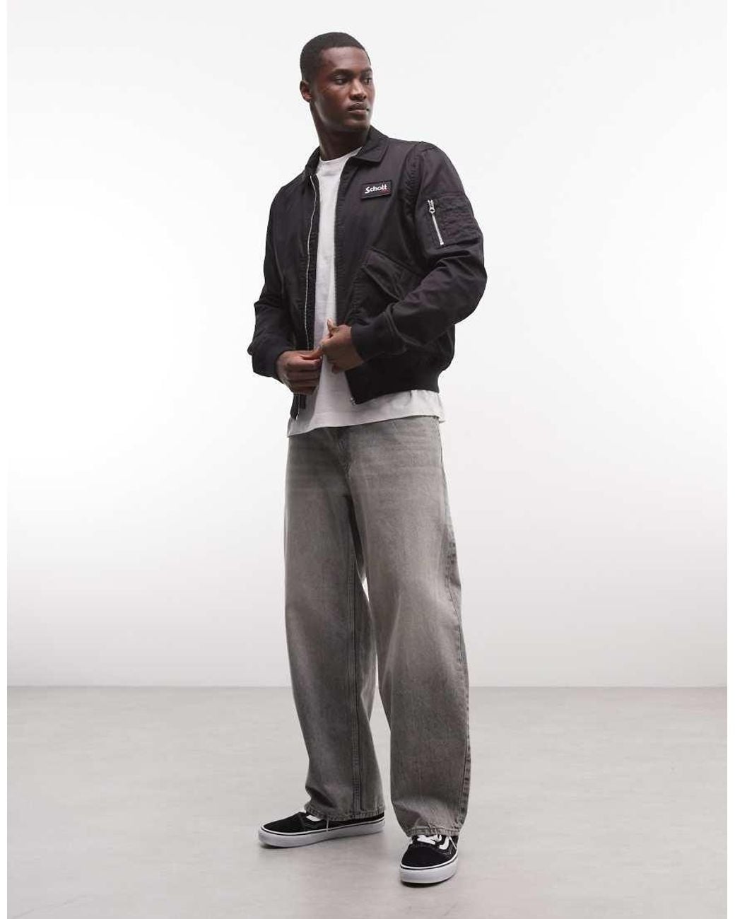 Schott Nyc Black Logo Patch Ma1 Bomber Jacket With Zip Pocket Detail for men