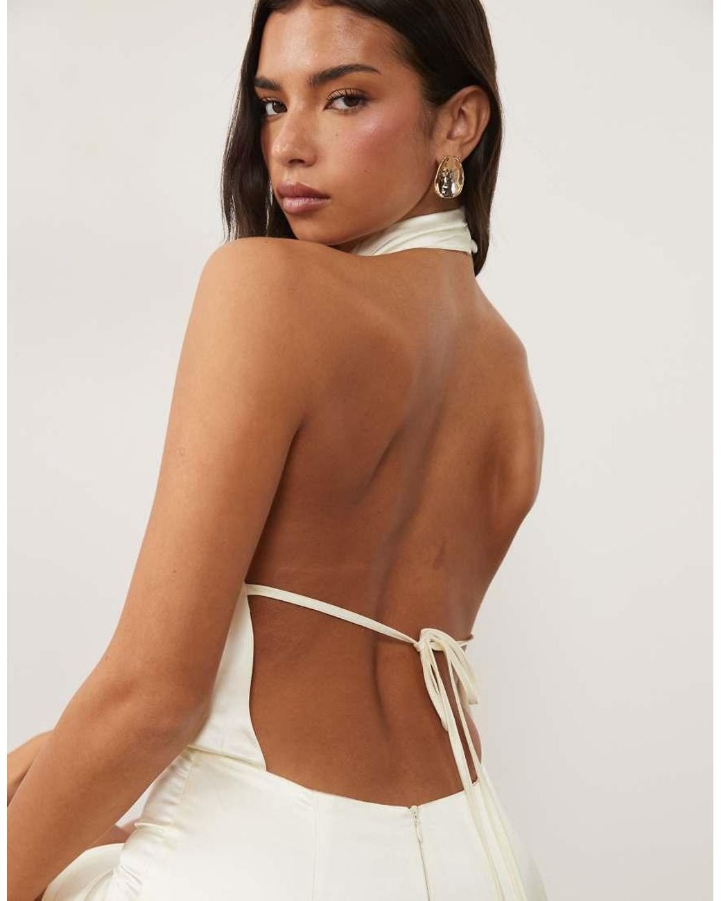 Aria Cove White Satin High Neck Fitted Skirt Mini Dress