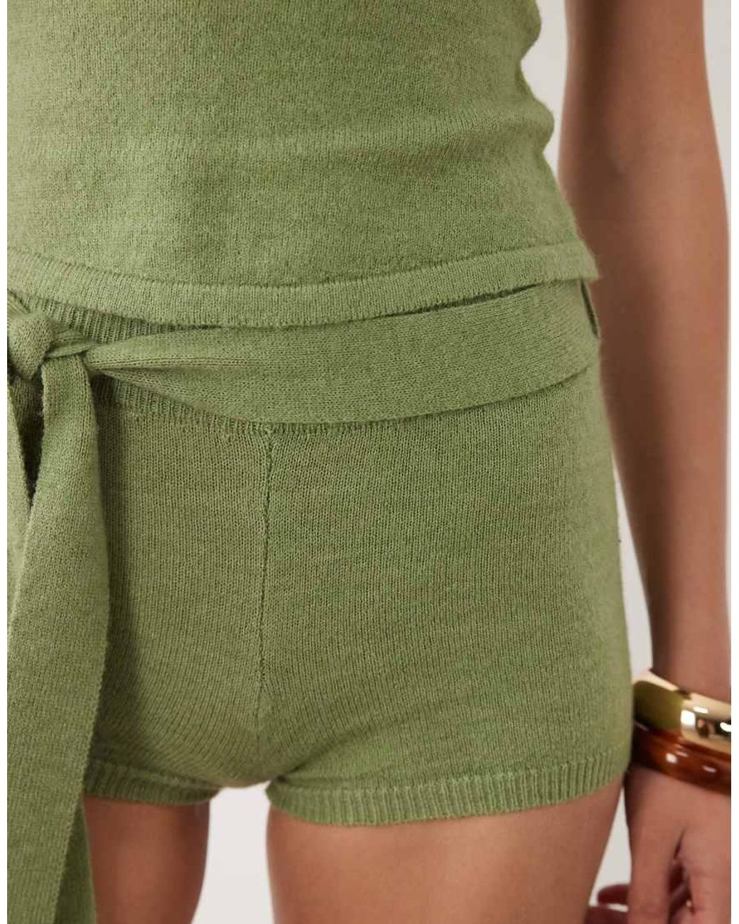 Motel Green Co-ord Jarona Hot Pant With Tie Waist Belt