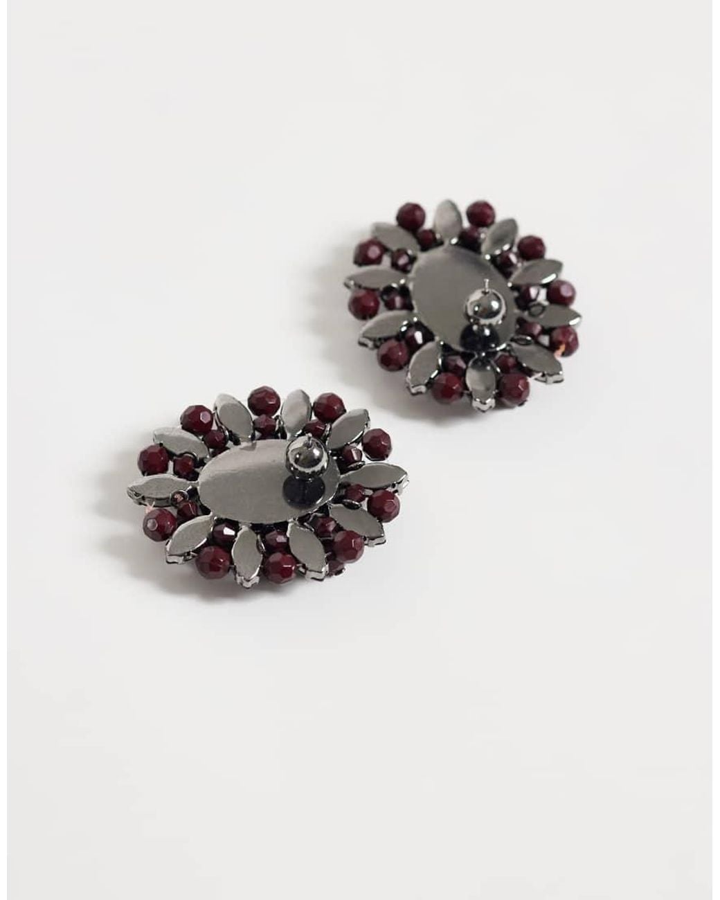 ASOS Red Stud Earrings With Floral Gem Stone Design