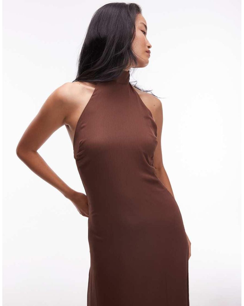 ASOS Brown Chiffon High Neck Maxi Dress