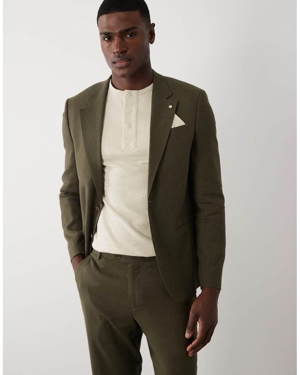 River Island Natural Double Breasted Linen Blend Suit Jacket for men