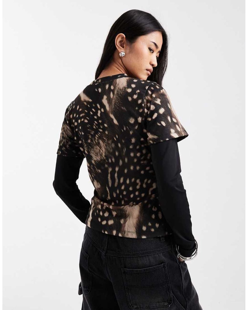 ASOS Black Double Layer Long Sleeve Top-multi
