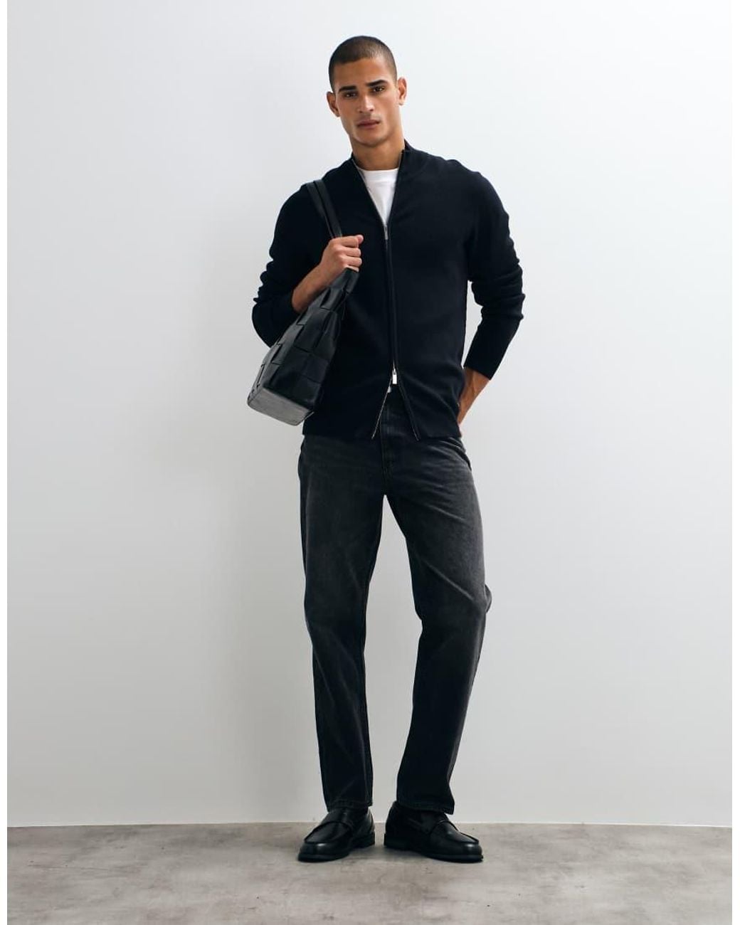 Threadbare Blue Zip Thru Knitted Cardigan for men